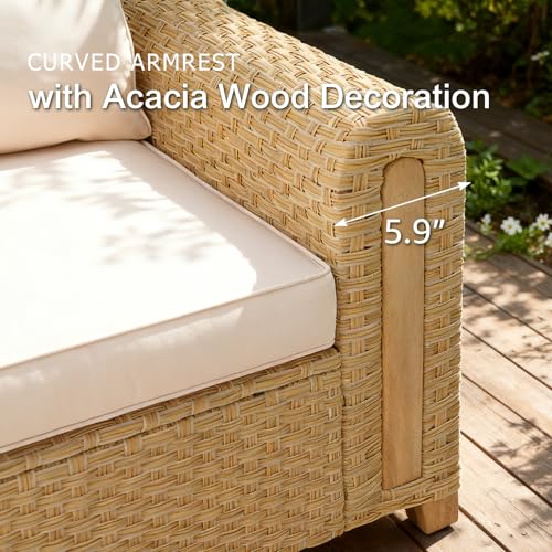 6-Piece Patio Wicker Modular Sectional Set with Acacia Wood Accents