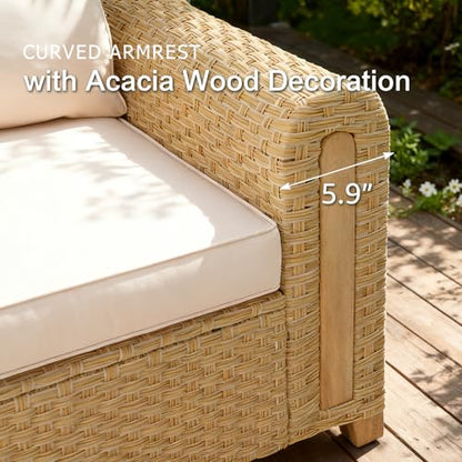 6-Piece Patio Wicker Modular Sectional Set with Acacia Wood Accents