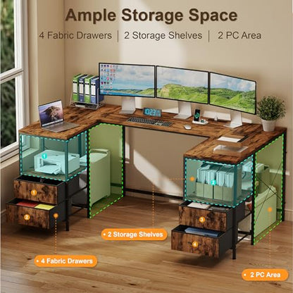 67" U Shaped Computer Desk, Reversible L Shaped Gaming Desk