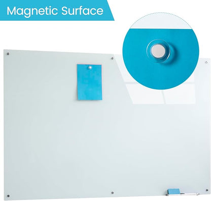 Glass Magnetic Dry Erase Board 72"x48" Frameless Wall Mounted Glass White Board for Wall, Large Frameless Magnetic glassboard for Office, Home & School