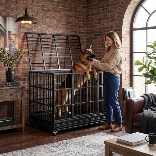 48" Heavy Duty Dog Crate for Large Dogs, Black