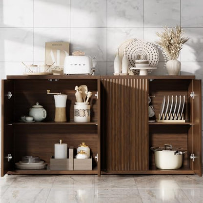 Fluted Buffet Cabinet with Storage Sideboard with 2 Doors& Adjustable Shelf