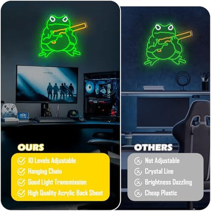 Frog Neon Sign Funny Neon Light for Bedroom Dimmable Gaming LED Sign Toad Light Sign for Wall Decor Frog Neon Wall Decorations for Man Cave Game Room Hippity Hoppity Get Of My Property Decor Gifts for Boys Men