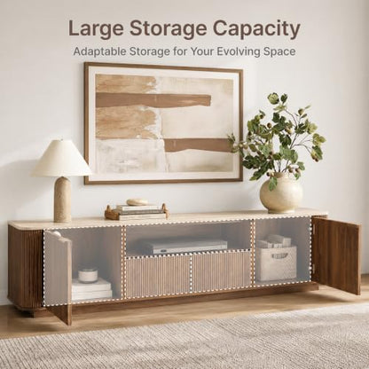 70" Mid-Century Modern Fluted TV Stand, 2 Drawer, Cabinet, Walnut