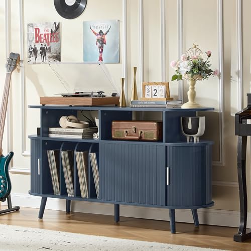 Extra Large Round Record Player Stand with Charging Station