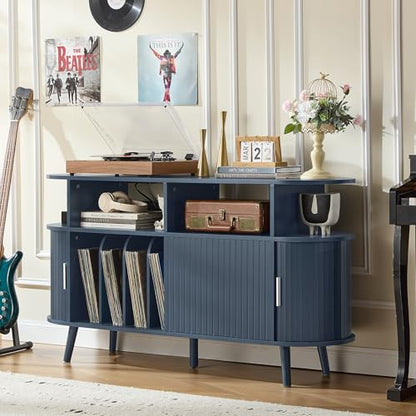 Extra Large Round Record Player Stand with Charging Station