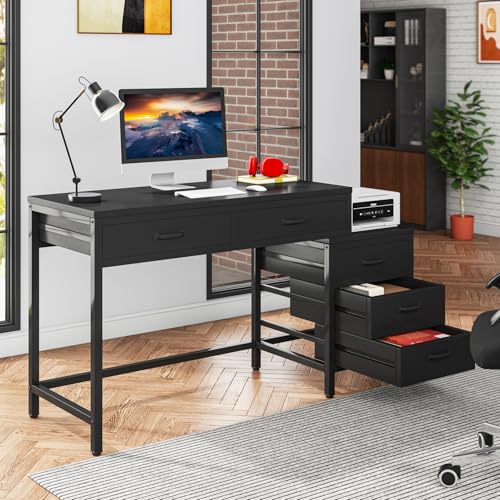 Computer Desk with 5 Drawers, Reversible Home Office Desks