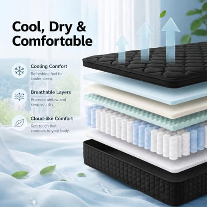 10 Inch King Size Mattress, Hybrid Memory Foam Mattress