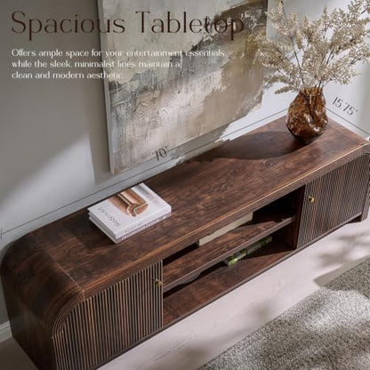 70" Modern Fluted TV Stand with Storage, Dark Walnut