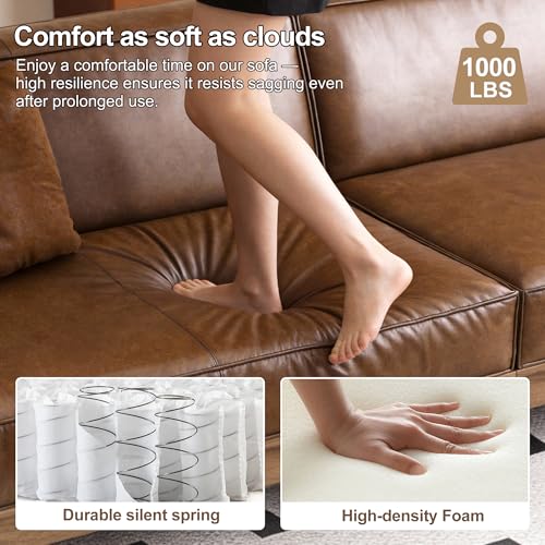 110.24" Faux Leather Sofa, 4 Seater Deep Seat Couch