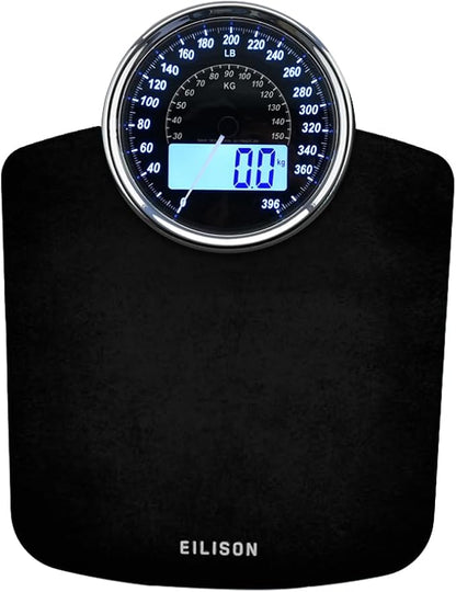 EILISON Highly Advance 2-in-1 Digital & Analog Weighing Scale for Body Weight-400lbs, 4 High Precison GX Sensor Accurate, Thick Tempered Glass, Extra Large Display (Black)