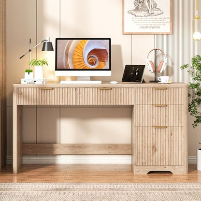 59" Fluted Executive Desk with Adjustable File Drawer, Oak