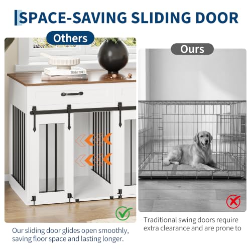 71'' Large Dog Crate for 2 Dogs,Dog Crate with 3 Drawer