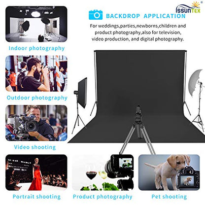 ISSUNTEX 10X12 ft Background Muslin Backdrop, Photo Studio, Collapsible High Density Screen for Video Photography and Television-Black - color: Black, size: 10X12 ft