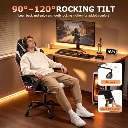 Ergonomic Gaming Chair for Adults, Video Game Chair, White