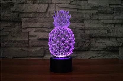 Pineapple 3D Illusion Night Light Touch Table Desk Lamp with Remote Control 16 Colors Optical USB LED for Kids Gift Room Decoration