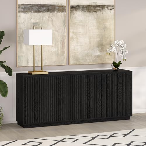 Henn&Hart 68" Fluted Modern Sideboard Buffet Cabinet, Natural Black
