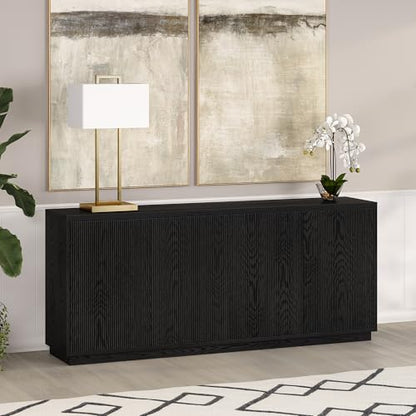 Henn&Hart 68" Fluted Modern Sideboard Buffet Cabinet, Natural Black