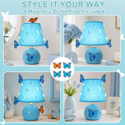 3D Butterfly Lamp, Small Blue Table Lamp with DIY Butterfly Decor (Blue)
