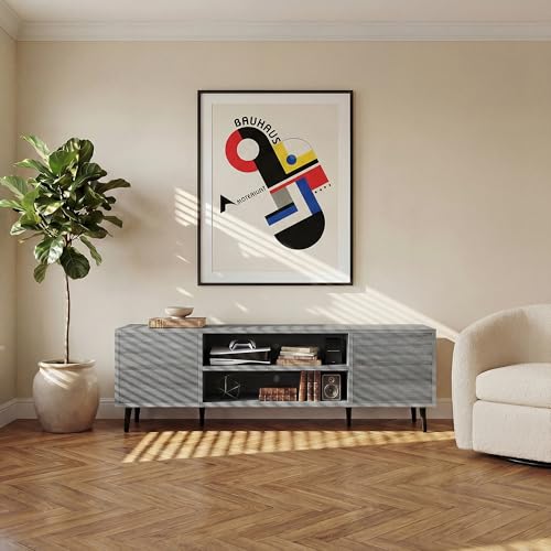 58 Inch Mid-Century Modern TV Stand with Storage, Gray