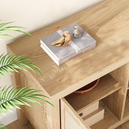 Rattan TV Stand 66In for 75 inch Natural Oak