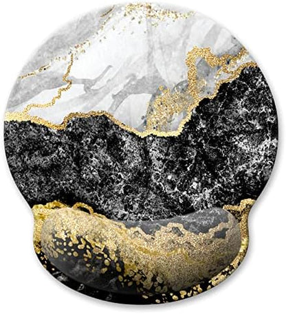 Ergonomic Mouse Pad with Wrist Support, Marble Memory Foam Wrist Rest Mouse Pads, Cute Computer Laptop Office Accessories Decor, Pain Relief Mousepad for Gaming Work Men Women, Black White