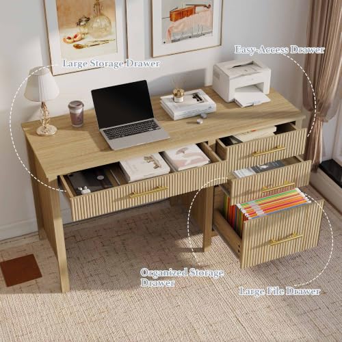 Fluted Executive Desk with Drawers: 54" Oak Home Office Desks