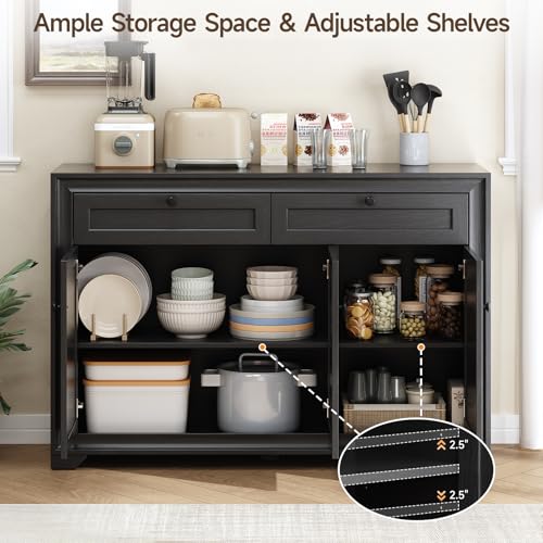 48 Inches Sideboard Buffet Cabinet with Storage, Black