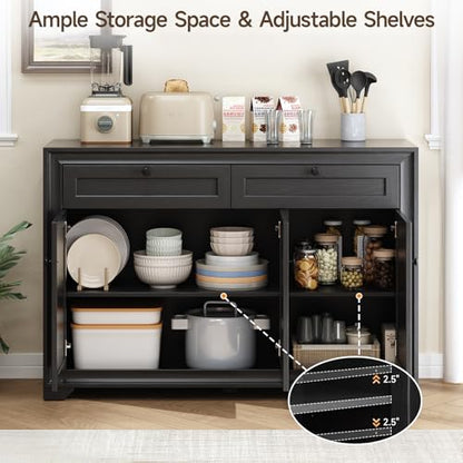 48 Inches Sideboard Buffet Cabinet with Storage, Black