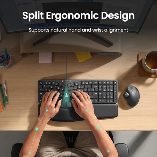 Nulea Ergonomic Split Keyboard Wired with Curved Layout and Palm Rest