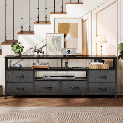 63'' LED TV Stand, Entertainment Center w/Power Outlets, Black