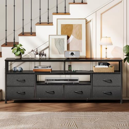 63'' LED TV Stand, Entertainment Center w/Power Outlets, Black