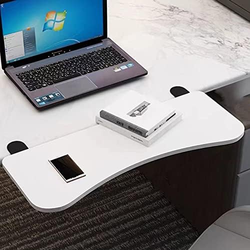 Ergonomic Keyboard Drawer Shelf, Clamp-On Table Keyboard Tray, Collapsible White/Black Desk Extender, Foldable Wrist Rest Armrest Platform (White 52 * 25cm/21 * 10inch)