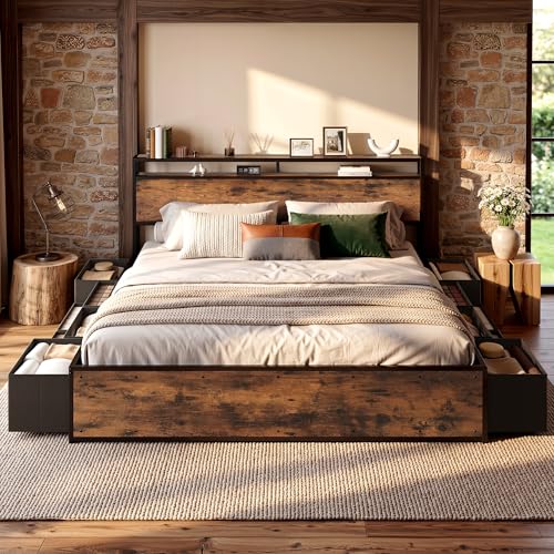King Size Bed Frame with 12 Fabric Drawers and Headboard