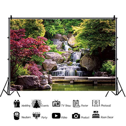 5x4ft Japan Garden Landscape Backdrop Retro Style Park View Photography Background Waterfall Maple Trees Bridge Kyoto Garden Travel Children Adult Portrait Photo Studio Props Wallpaper - size: 5x4ft