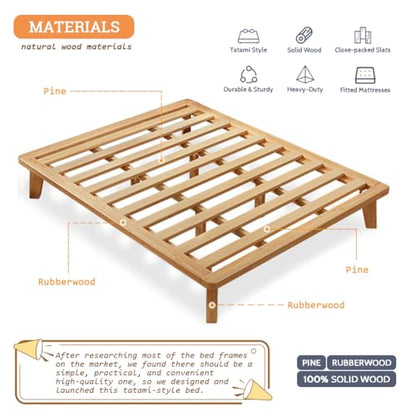 NELYE California-King Wood Platform Bed Frame, 14 Inch Bed Base, Oak