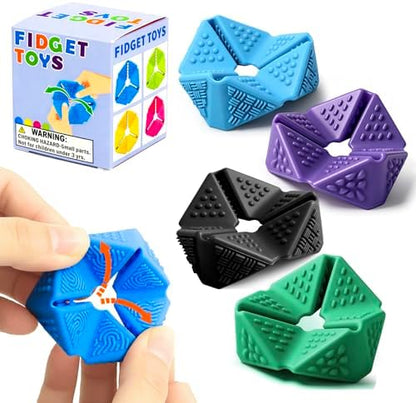 4 PCS Silicone Sensory Flip Cubes, Quiet Fidget Toys for Kids & Adults