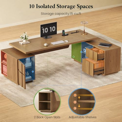 85.8" Large Executive Desk with Power Outlet, Ample Storage