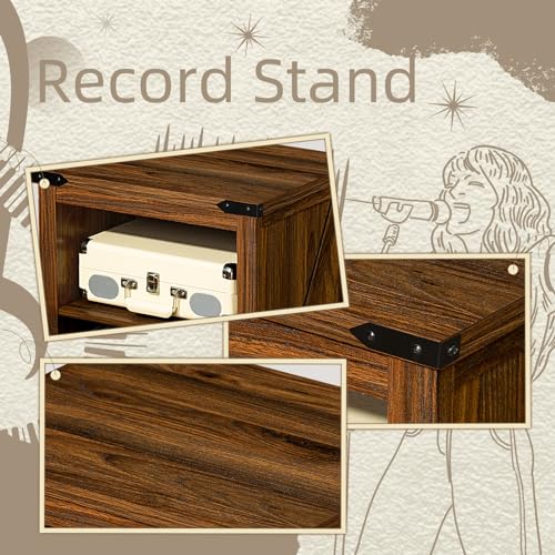 Record Player Stand with Vinyl Record Storage,Rustic Brown