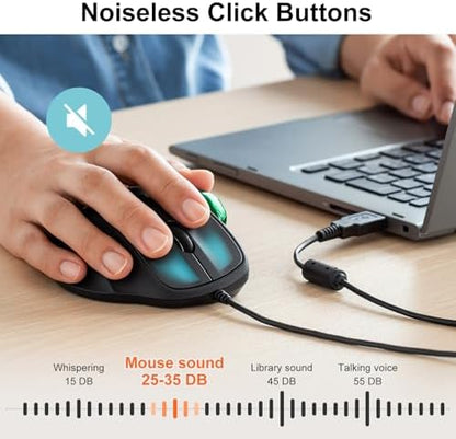 SANWA Wired Trackball Mouse, USB-C/A, Silent Clicks, Programmable, Green