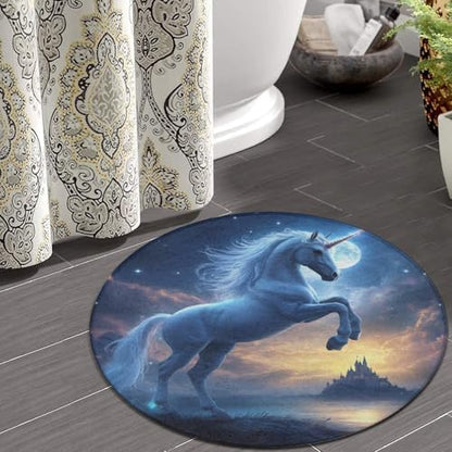 Women's Large Home Decor Mat, Soft Round Yoga Carpet, Non Slip Machine Washable Home Office Circle Rug Unicorns
