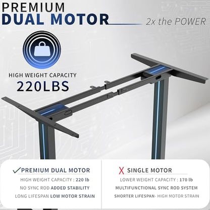 Black Dual Motor Electric Standing Desk Frame, DESK-E-200B