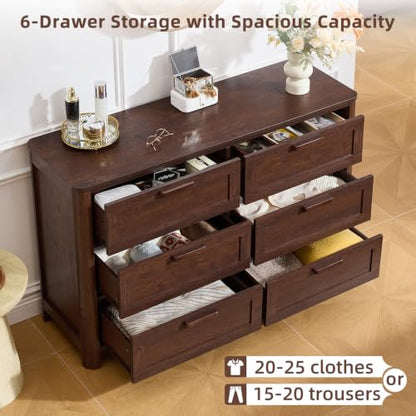 Farmhouse 6 Drawer Dresser for Bedroom, Walnut