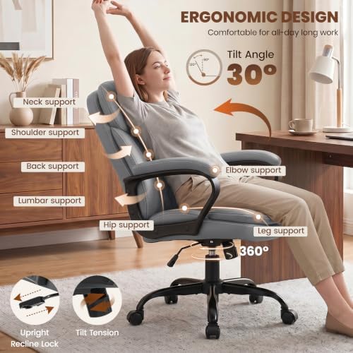 Leather Office Chair, Computer Desk Chair with Dual Back Support
