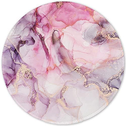 ITNRSIIET Round Mouse Pad with Stitched Edge Premium-Textured Waterproof Non-Slip Rubber Base Desktop Protection Mat Diameter 8.7 inches, Pink Abstract Marble