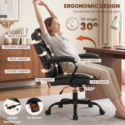 Leather Office Chair, Computer Desk Chair with Dual Back Support