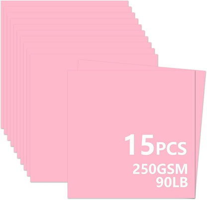 15 Sheets Pink Cardstock 12"x12",250gsm/90lb Heavyweight Cover Cardstock Paper, Thick and Smooth Card Stock Perfect for Card Making, Scrapbooking and Crafts (Pink)