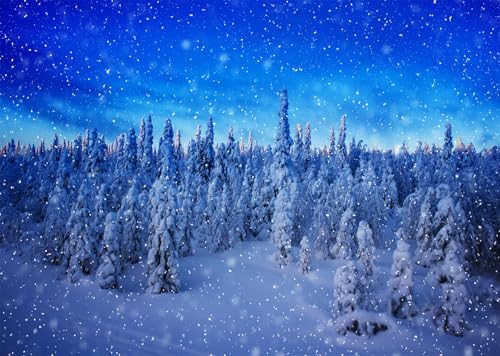 BELECO 5x3ft Fabric Winter Snow Forest Backdrop Snowy Pine Forest Snowflakes Blue Winter Wonderland Background Christmas Party Decorations Banner Photo Video Props - size: 5x3FT