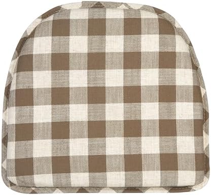 Klear Vu The Gripper Non-Slip Linen Check Dining Kitchen Chair Pads, 15" x 16" x 2", Set of 8, Liza Check Taupe