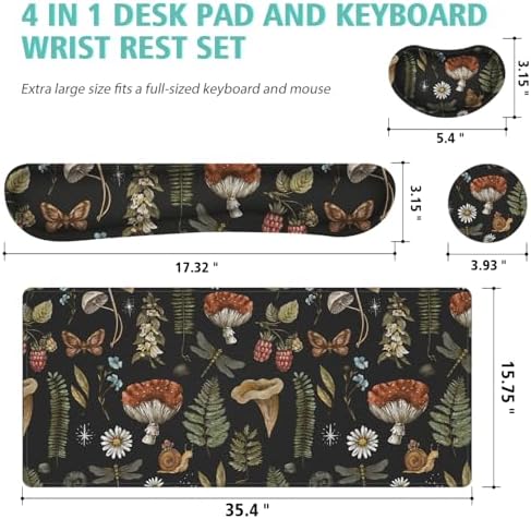 Mouse Pad Set Large Desk, Desk Matt for Desktop with Wrist Rest,Anti-Slip XXL Big Computer Ergonomic Mousepad with Wrist Support for Keyboard and Mouse(Plant)